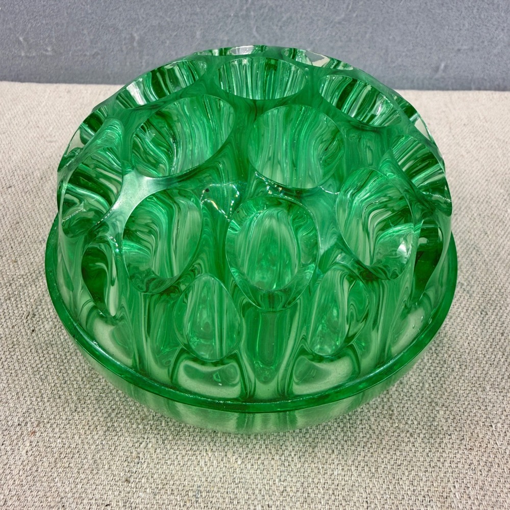 Vintage Davidson England Green Glass Flower Frog Patent 382699/31 19-Hole Dome